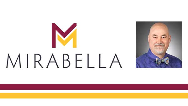 Dan Bliss headhshot next to Mirabella logo