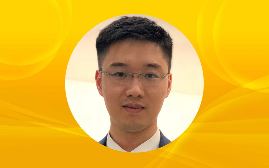 Portrait of Jeff Zhang on a gold background