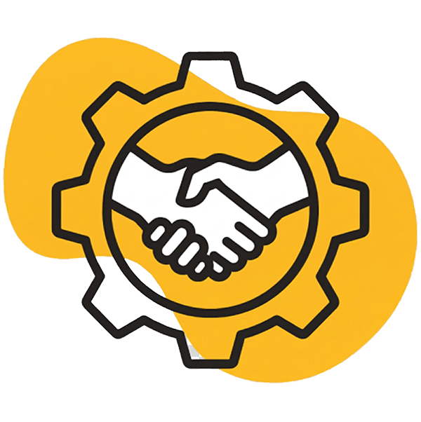 A graphic of a handshake inside a gear, symbolizing industry partnerships with ASU Engineering.